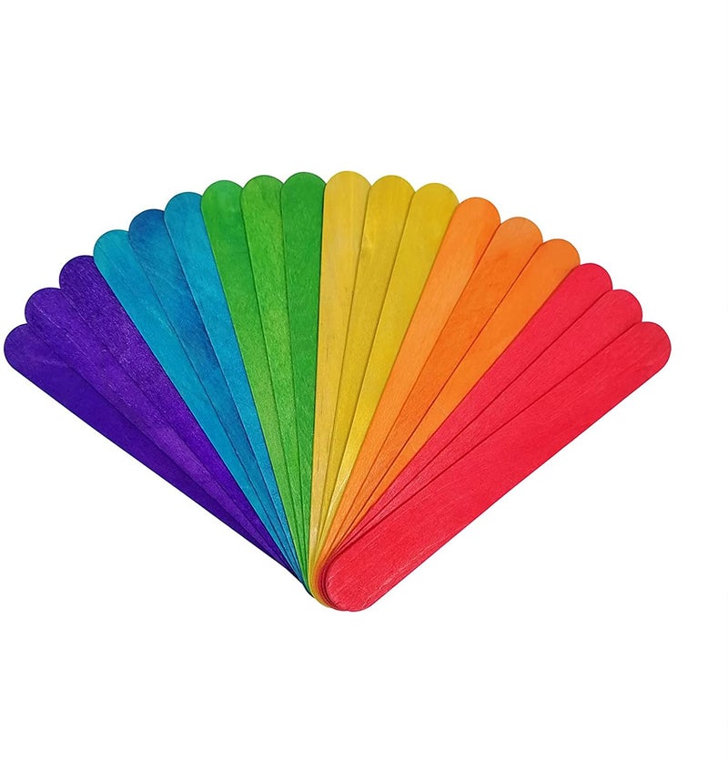 KTOJOY 6  100 Pcs Colored Jumbo Wooden Craft Sticks Wooden Popsicle Colored Craft Sticks Stick 3/4 Wide Treat Sticks Ice Pop Sticks for DIY Crafts Home Art Projects  Classroom Art Supplies - Image 1